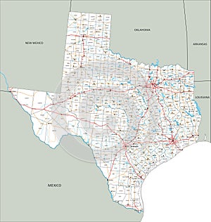 Detailed Texas road map with labeling.