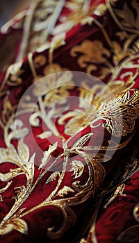 Intricate Gold Embroidery on Ceremonial Chasuble Fabric for Religious Ceremonies photo
