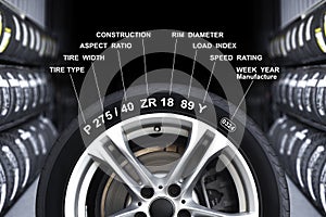 Detailed tire specifications on the sidewall photo