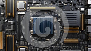 Detailed Top View of Modern Computer Motherboard
