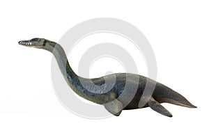 Detailed toy replica of a plesiosaur, an ancient marine reptile, isolated on a white background photo