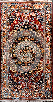 Detailed traditional handwoven oriental rug with intricate patterns photo