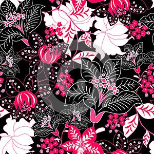 Detailed tropical floral seamless pattern