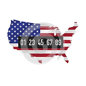 Detailed USA map with masked waving flag and black analog counter