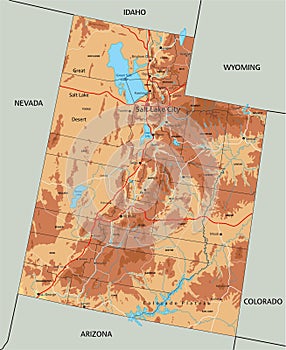Detailed Utah physical map with labeling.
