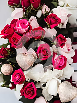 Detailed Valentines Day with hearts wine roses.