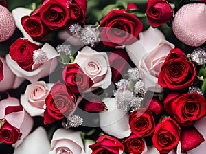 Detailed Valentines Day with hearts wine roses.