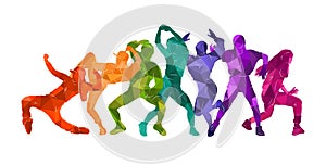 Detailed vector colorful illustration of silhouettes of expressive dancing girls. Jazz funk, hip hop, house dance. dancer.