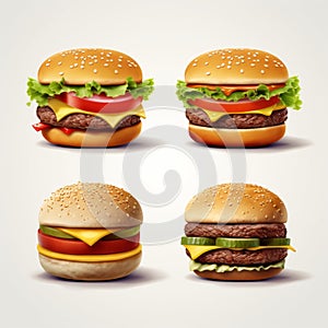 Detailed Vector Illustration Of 4 Different Hamburgers