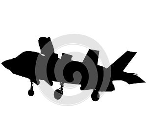 Detailed vector illustration of an Air Force stealth F-35 Lightning II fighter jet. Isolated realistic silhouette F 35 jet with un