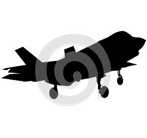 Detailed vector illustration of an Air Force stealth F-35 Lightning II fighter jet. Isolated realistic silhouette F 35 jet with un