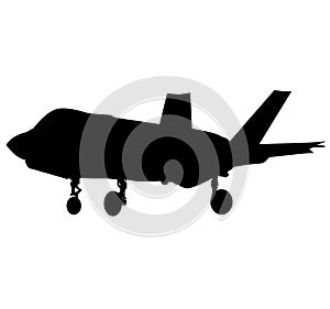 Detailed vector illustration of an Air Force stealth F-35 Lightning II fighter jet. Isolated realistic silhouette F 35 jet with un