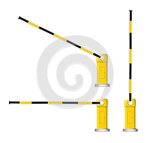 Detailed vector illustration of a black and yellow striped car barrier with stop sign.