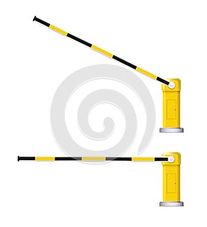 Detailed vector illustration of a black and yellow striped car barrier with stop sign.