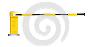 Detailed vector illustration of a black and yellow striped car barrier with stop sign.