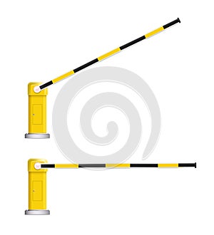 Detailed vector illustration of a black and yellow striped car barrier with stop sign.