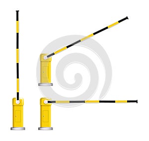 Detailed vector illustration of a black and yellow striped car barrier with stop sign.