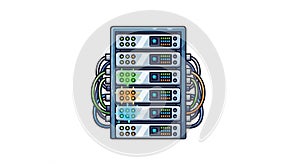 Illustration of a Server Rack with Multiple Connected Devices