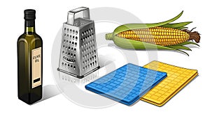 Kitchen Essentials and Ingredients Vector Illustration Set