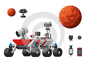 Mars Rover and Space Exploration Elements Vector Set