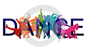 Detailed vector illustration silhouettes of expressive dance colorful group of people dancing. hip-hop, house dance. Da