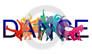 Detailed vector illustration silhouettes of expressive dance colorful group of people dancing. hip-hop, house dance. Da