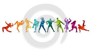 Detailed vector illustration silhouettes of expressive dance people dancing. Jazz funk, hip-hop, house. Dancer.