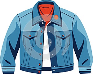 A detailed vector illustration of a stylish denim jacket featuring precise stitching, pockets, and classic design, ideal