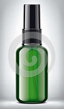 Spray bottle on background. Glossy surface, non-transparent cap version.