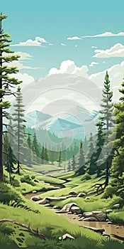 Detailed Vector Landscape Of Rocky Mountains Forest