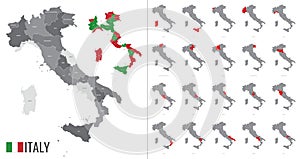 Detailed vector map of Italy regions with country flag