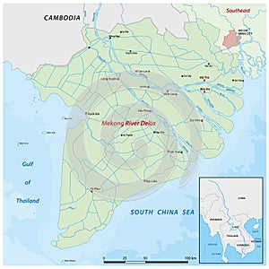Detailed vector map of Mekong Delta in Vietnam