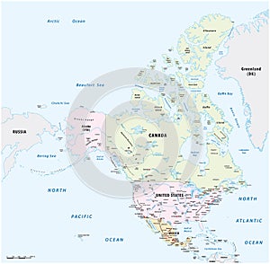 Detailed vector map of North America, Mexico, Canada and the United States