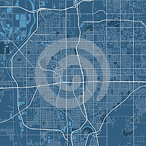 Detailed vector map poster of Wichita city Kansas administrative area. Blue skyline panorama. Decorative graphic tourist map of