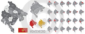 Detailed vector map of regions of Montenegro with flag