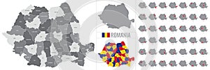 Detailed vector map of regions of Romania with flag