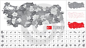 Detailed vector map of regions of Turkey with flag photo