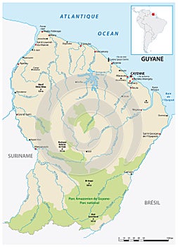 Detailed vector map of the South American state of French Guiana
