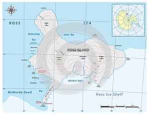 Detailed vector map of the volcanic Ross Island in Antarctica