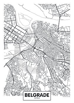 Detailed vector poster city map Belgrade photo