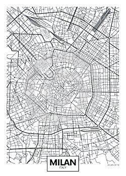 Detailed vector poster city map Milan