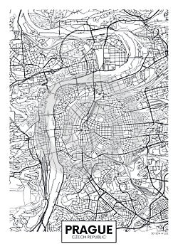 Detailed vector poster city map Prague