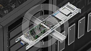 High-Performance Server Component Installed in Data Center Rack