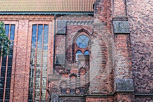 Detailed view on an aged and weathered medieval church building