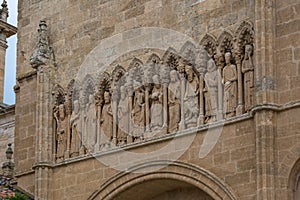 Detailed view of a amazing Romanesque sculpture on the Chain Gate, Cuidad Rodrigo Cathedral facade, with Old Testament photo