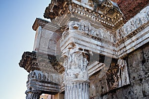 Detailed view on ancient column building in Rome, Italy