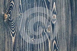 Detailed View of Blue Wooden Planks, Prominent Knots and Defined Grains photo