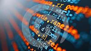 A detailed view of bluish computer code on a screen suggests themes of hacking and software development in a sleek dark photo