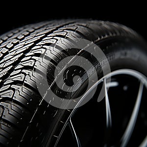 Detailed view of a car tires texture and rubber craftsmanship