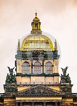 Detailed view of central cupola of National Museum in Prague, Czech Republic